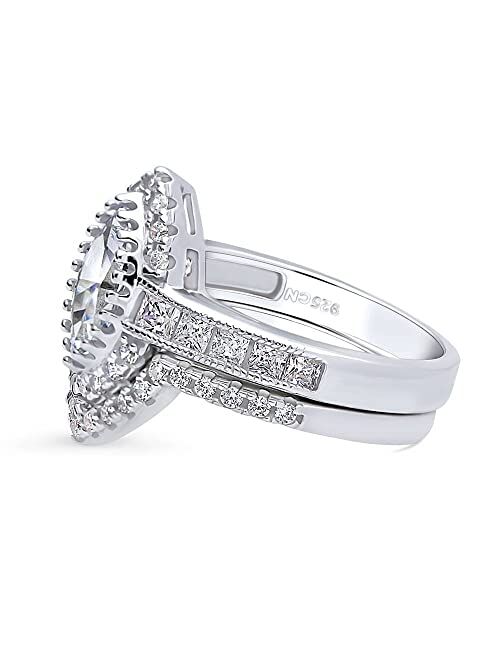BERRICLE Sterling Silver Halo Wedding Engagement Rings Marquise Cut Cubic Zirconia CZ Milgrain Ring Set for Women, Rhodium Plated Size 4-10