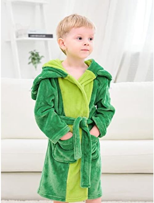LOLANTA Boys' Girls' Hooded Flannel Bathrobes Kids Sleepwear Dinosaur Dressing Gown Christmas Gift