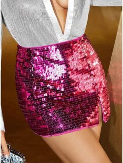 SHEIN BAE High Waist Sequin Bodycon Skirt