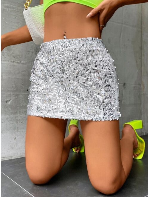 Shein Dopamine Dressing Contrast Sequin Bodycon Skirt