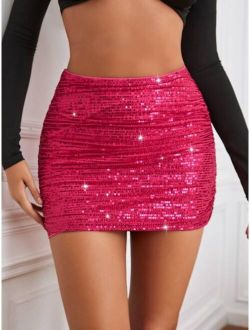 SHEIN BAE Sequin Mini Bodycon Skirt
