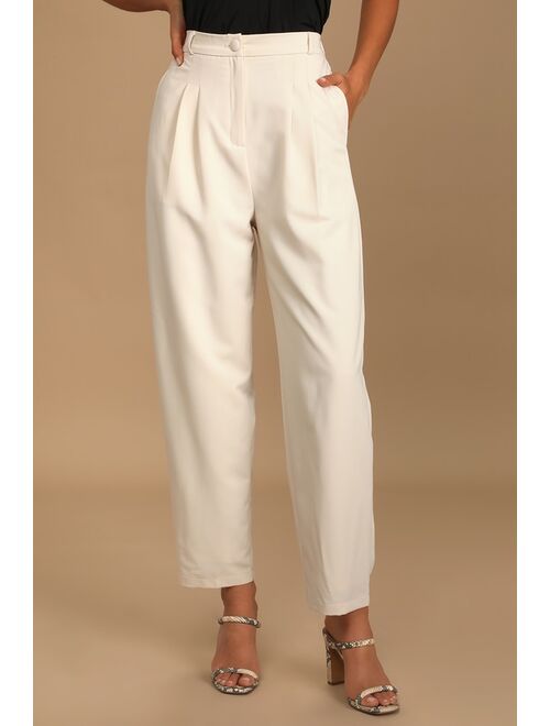 Lulus Posh Company Ivory Pleated High-Waisted Trouser Pants