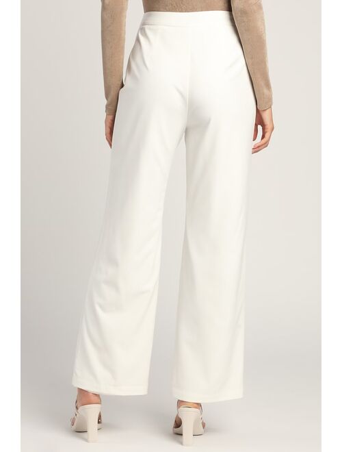 Lulus Distinct Instincts White High-Waisted Wide-Leg Trouser Pants