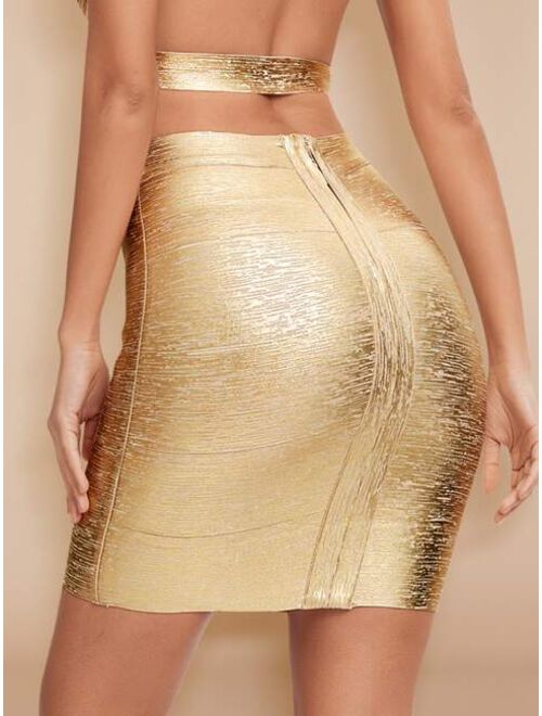 Shein Zip Back Metallic Bandage Skirt