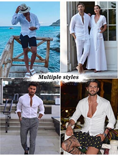 COOFANDY Linen Sets For Men 2 Piece Button Down Shirt Long Sleeve And Casual Beach Drawstring Waist Shorts Summer Outfits