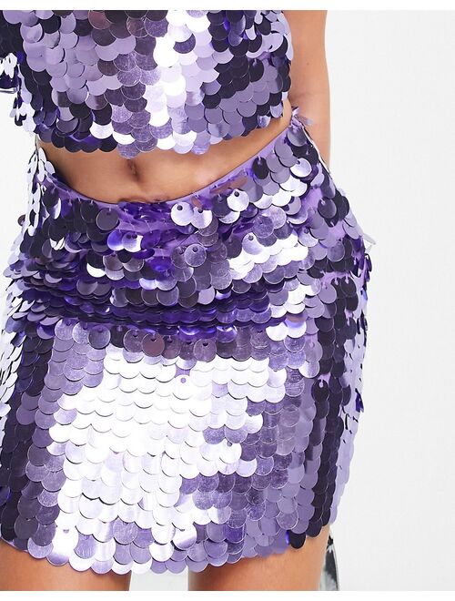 Miss Selfridge Premium disc sequin mini skirt in purple - part of a set