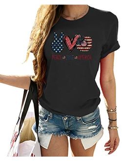 Women's American Flag Shirt Short Sleeve Summer Cute Sunflower Graphic Tees Patriotic T-Shirts