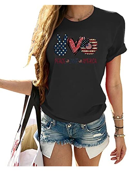 Cicy Bell Women's American Flag Shirt Short Sleeve Summer Cute Sunflower Graphic Tees Patriotic T-Shirts