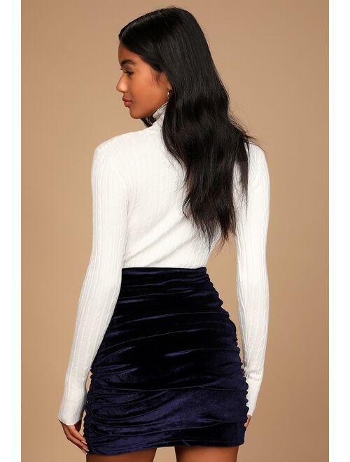 Lulus Right Here, Right Wow Navy Blue Velvet Ruched Mini Skirt