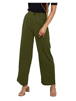Women's High Waisted Pants Casual Elastic Waist Work Office Trousers with Pockets