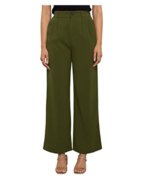 Cicy Bell Women's High Waisted Pants Casual Elastic Waist Work Office Trousers with Pockets