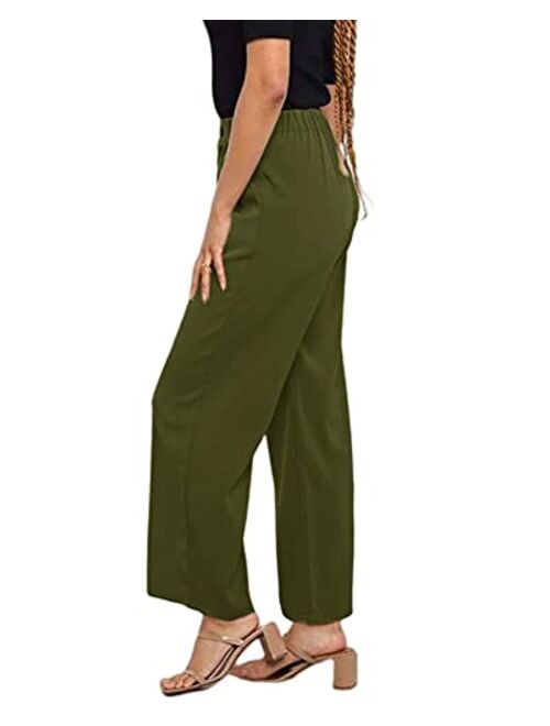 Cicy Bell Women's High Waisted Pants Casual Elastic Waist Work Office Trousers with Pockets