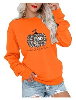 Women's Cute Pumpkin Sweatshirts Long Sleeve Crewneck Casual Loose Pullover Tops