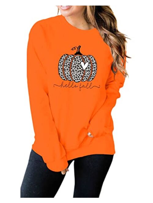 Cicy Bell Women's Cute Pumpkin Sweatshirts Long Sleeve Crewneck Casual Loose Pullover Tops