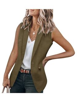 Women's Casual Blazer Vest Sleeveless Open Front Work Office Vest Jacket with Pockets