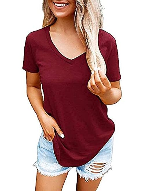 Cicy Bell Women's V Neck T Shirts Short Sleeve Casual Summer Basic Tees Tops