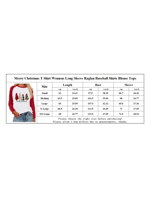 Cicy Bell Merry Christmas T Shirt Womens Christmas Long Sleeve Raglan Baseball Shirts Letter Print Graphic Blouse Tops