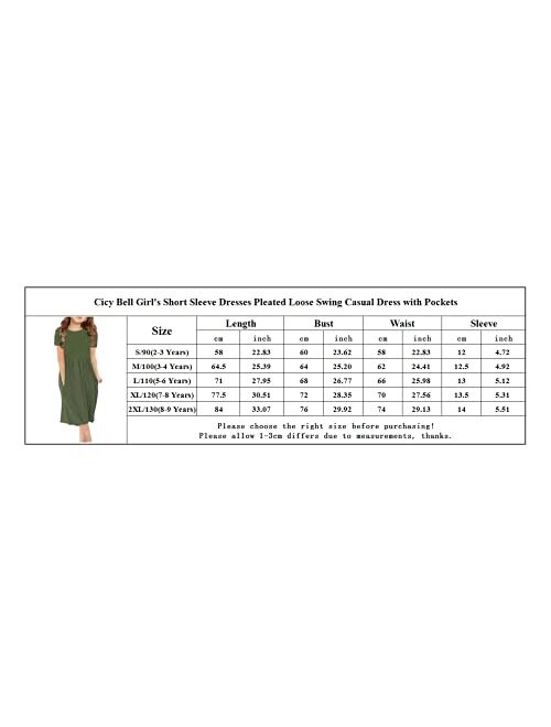 Cicy Bell Girl's Short Sleeve Dresses Pleated Loose Swing Casual Dress with Pockets