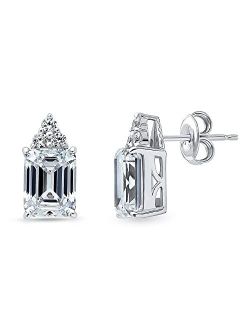 Sterling Silver Solitaire 4.2 Carat Emerald Cut Cubic Zirconia CZ Anniversary Stud Earrings for Women, Rhodium Plated
