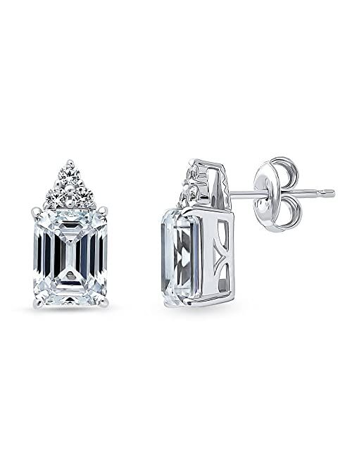 BERRICLE Sterling Silver Solitaire 4.2 Carat Emerald Cut Cubic Zirconia CZ Anniversary Stud Earrings for Women, Rhodium Plated