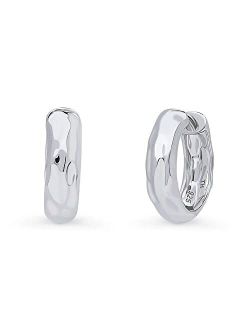 Sterling Silver Dome Hammered Medium Fashion Hoop Earrings for Women, Rhodium Plated 0.67"