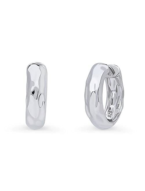 BERRICLE Sterling Silver Dome Hammered Medium Fashion Hoop Earrings for Women, Rhodium Plated 0.67"