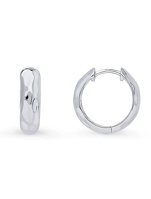 BERRICLE Sterling Silver Dome Hammered Medium Fashion Hoop Earrings for Women, Rhodium Plated 0.67"