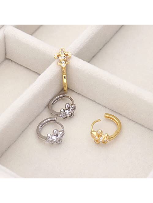 BERRICLE Sterling Silver Fleur De Lis Cubic Zirconia CZ Small Fashion Hoop Huggie Earrings for Women, 0.5"