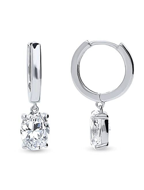 BERRICLE Sterling Silver Solitaire 2.4 Carat Oval Cut Cubic Zirconia CZ Anniversary Dangle Drop Earrings for Women, Rhodium Plated