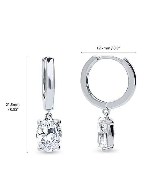 BERRICLE Sterling Silver Solitaire 2.4 Carat Oval Cut Cubic Zirconia CZ Anniversary Dangle Drop Earrings for Women, Rhodium Plated