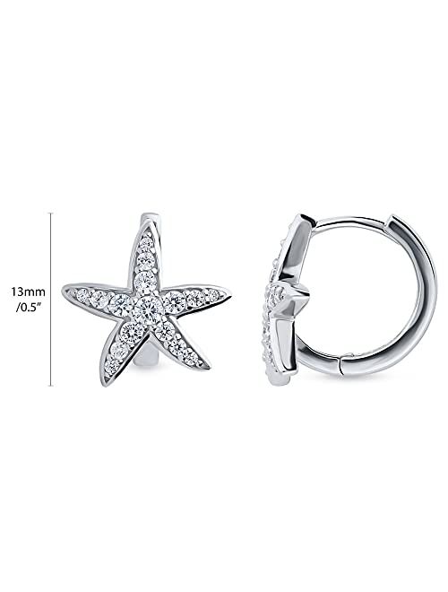 BERRICLE Sterling Silver Starfish Cubic Zirconia CZ Small Fashion Hoop Huggie Earrings for Women, Rhodium Plated 0.5"