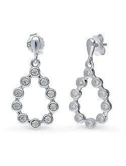 Sterling Silver Bubble Cubic Zirconia CZ Teardrop Dangle Drop Earrings for Women, Rhodium Plated