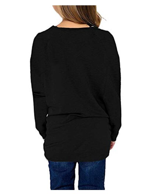 Cicy Bell Girls Short Sleeve T Shirts Crewneck Casual Loose Fit Pocket Pullover Tunic Top
