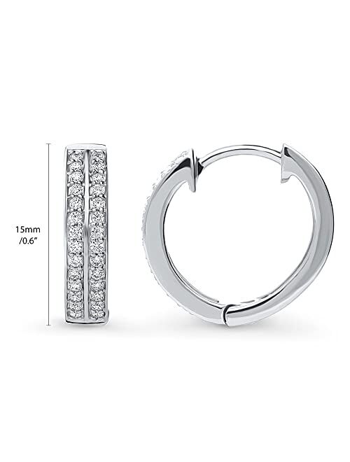 BERRICLE Sterling Silver Double Row Cubic Zirconia CZ Medium Fashion Hoop Earrings for Women, Rhodium Plated 0.6"