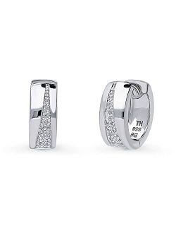 Sterling Silver Cubic Zirconia CZ Small Fashion Hoop Huggie Earrings for Women, Rhodium Plated 0.55"