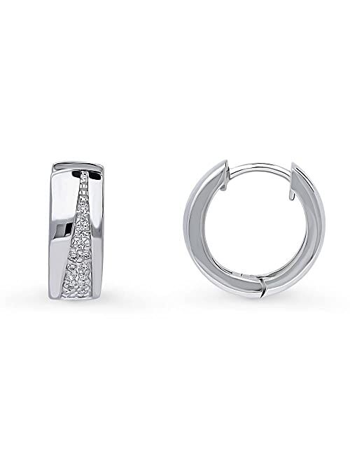 BERRICLE Sterling Silver Cubic Zirconia CZ Small Fashion Hoop Huggie Earrings for Women, Rhodium Plated 0.55"