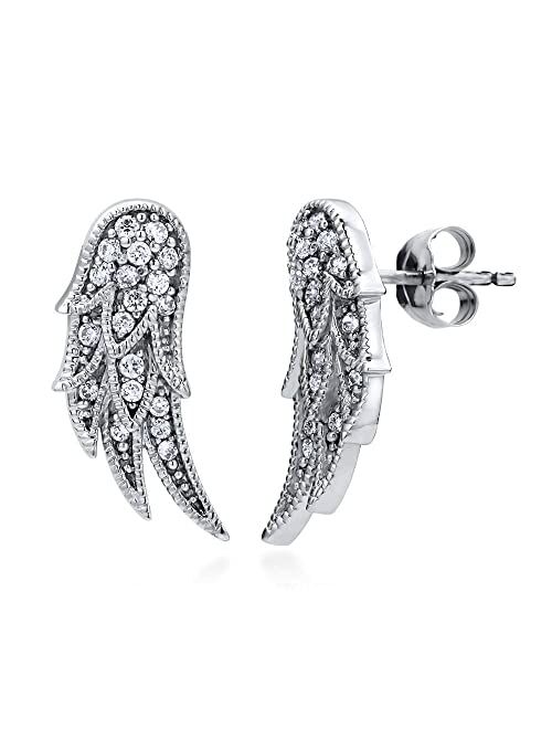 BERRICLE Sterling Silver Angel Wings Cubic Zirconia CZ Fashion Stud Earrings for Women, Rhodium Plated
