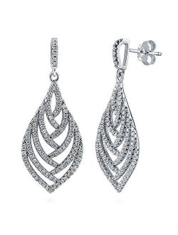 Sterling Silver Leaf Cubic Zirconia CZ Dangle Drop Earrings for Women, Rhodium Plated