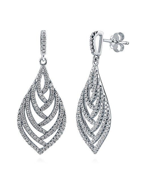 BERRICLE Sterling Silver Leaf Cubic Zirconia CZ Dangle Drop Earrings for Women, Rhodium Plated
