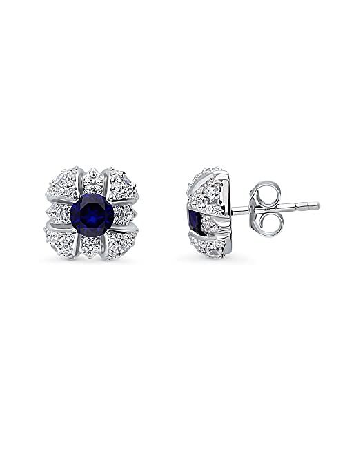 BERRICLE Sterling Silver Square Simulated Blue Sapphire Cubic Zirconia CZ Fashion Stud Earrings for Women, Rhodium Plated