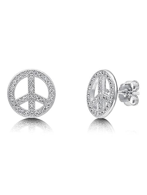 BERRICLE Sterling Silver Peace Sign Cubic Zirconia CZ Fashion Stud Earrings for Women