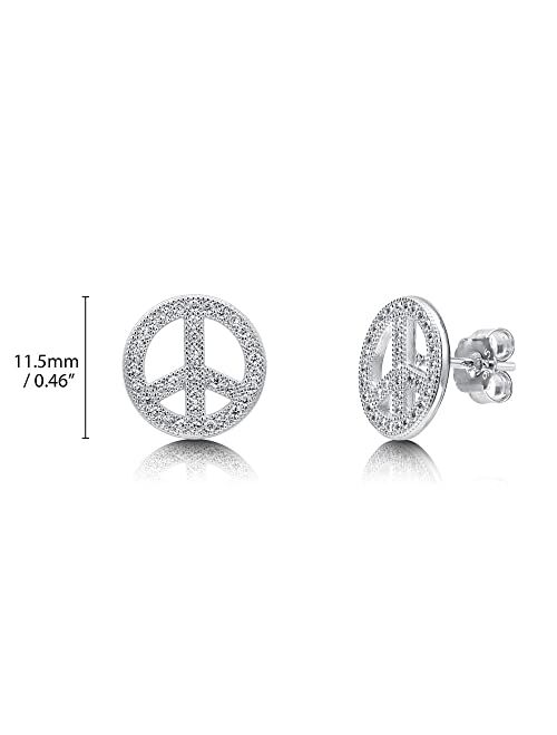 BERRICLE Sterling Silver Peace Sign Cubic Zirconia CZ Fashion Stud Earrings for Women