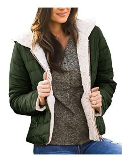 Women's Winter Warm Coat Hoodie Lambs Wool Reversible Outwear Jacket