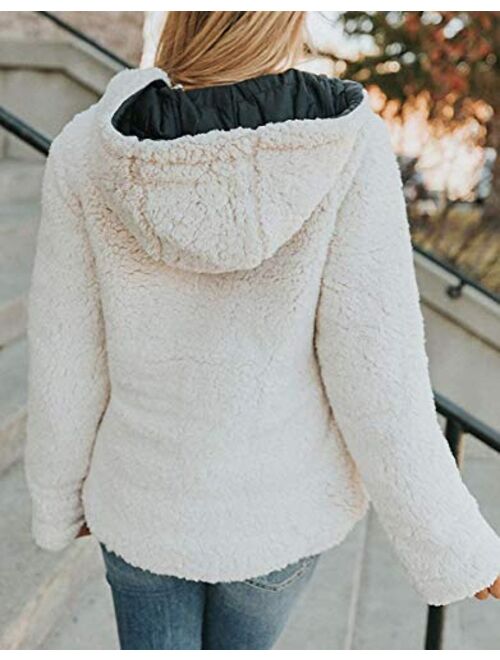 Cicy Bell Women's Winter Warm Coat Hoodie Lambs Wool Reversible Outwear Jacket