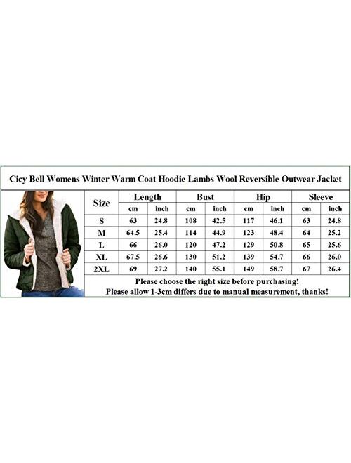 Cicy Bell Women's Winter Warm Coat Hoodie Lambs Wool Reversible Outwear Jacket