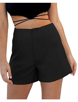 Women's Summer High Waist Work Office Casual Shorts with Pockets