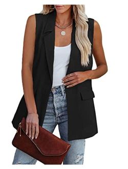 Women's Sleeveless Blazer Vest Casual Open Front Single Button Summer Jacket with Pockets