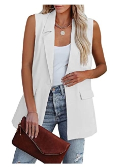 Women's Sleeveless Blazer Vest Casual Open Front Single Button Summer Jacket with Pockets