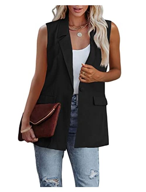 Cicy Bell Women's Sleeveless Blazer Vest Casual Open Front Single Button Summer Jacket with Pockets