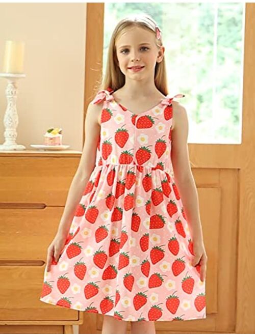 Enlifety Little Girls Casual Dress Summer Straps Sundress Bowknot Sling One Piece Dresses Size 3-10T